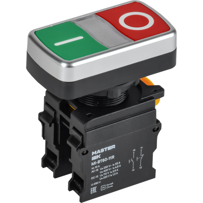 Кнопка "I-O" без подсветки IEK MASTER MI-BT60-11R-3-21-K51 d=22мм 1NO+1NC MI-BT60-11R-33-21-K51