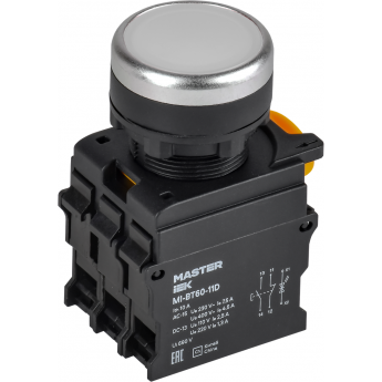 Кнопка с подсветкой IEK MASTER MI-BT60-11D-3-12-K01 d=22мм 1NO+1NC белая